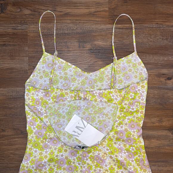 NWT Zara slip dress floral retro 60s 70s hippie spaghetti strap size SMALL *flaw - Picture 3 of 14